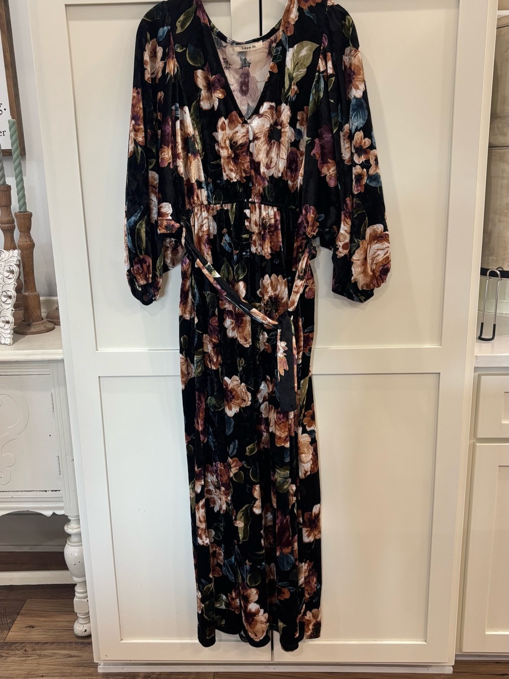 Love in Black Floral Velvet Maxi Dress